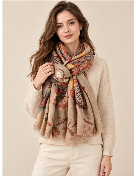 Bohemian folk floral scarf