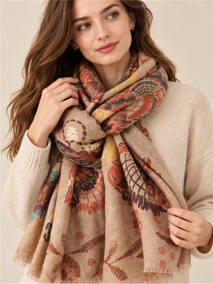 Bohemian folk floral scarf