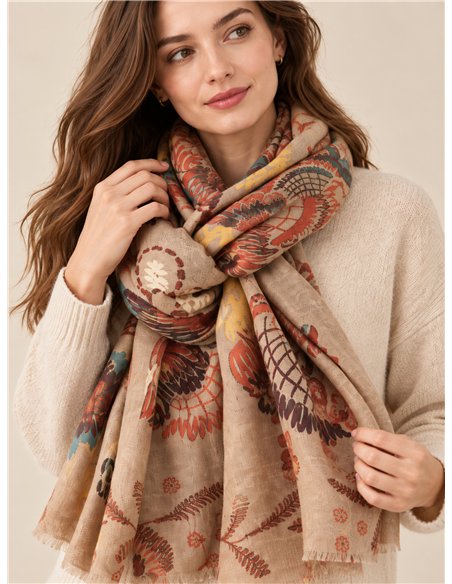 Bohemian folk floral scarf