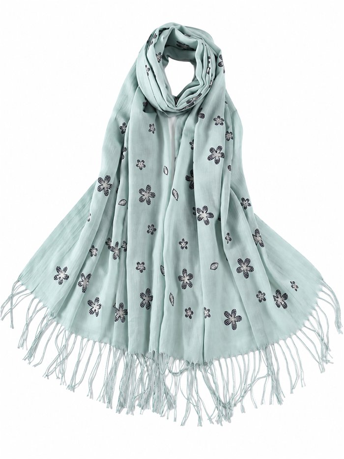 Fular flores con flecos