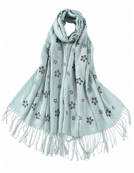 Fular flores con flecos