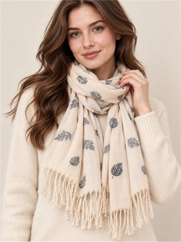 Écharpe à feuilles avec franges