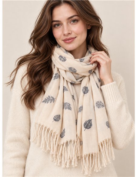 Écharpe à feuilles avec franges