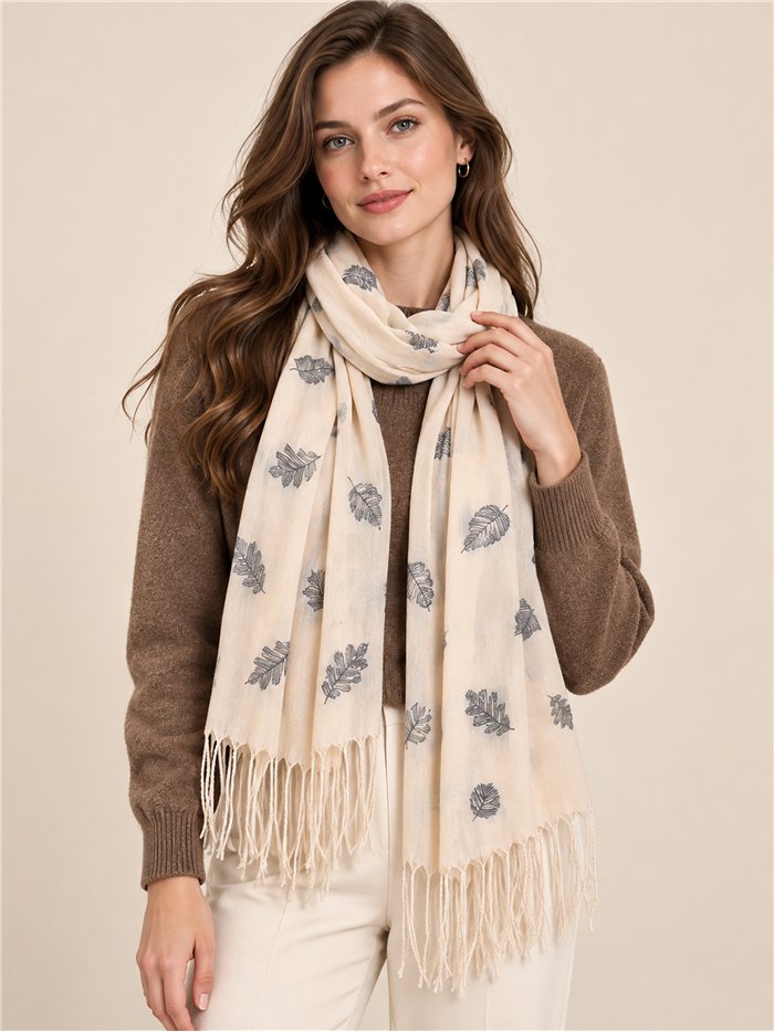 Écharpe à feuilles avec franges