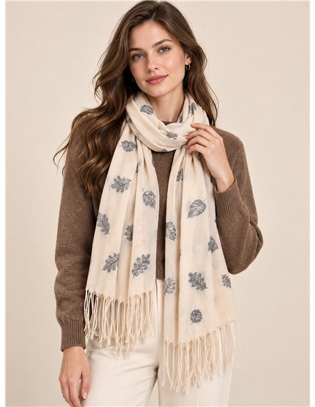 Écharpe à feuilles avec franges