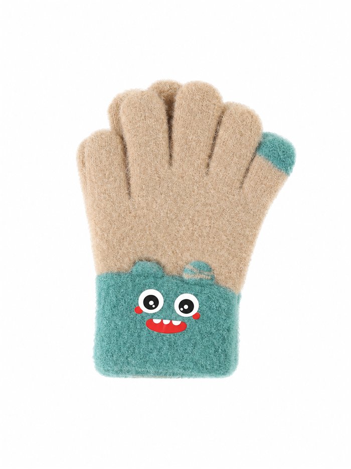 Guantes infantiles suaves con carita monstruo