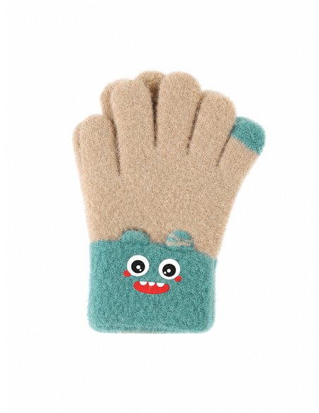 Guantes infantiles suaves con carita monstruo