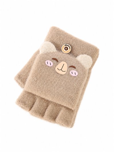 Guantes infantiles mitones con solapa oso