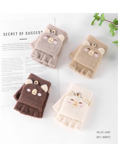 Guantes infantiles mitones con solapa oso 2