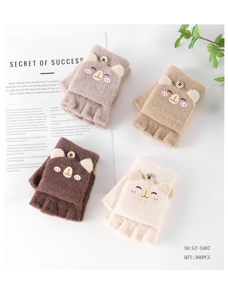 Guantes infantiles mitones con solapa oso