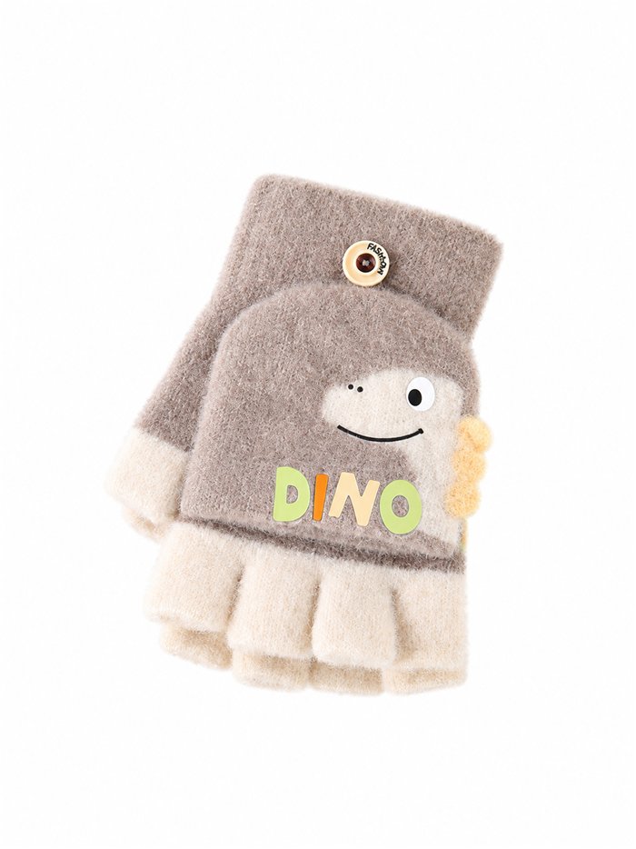 Guantes infantiles mitones con solapa dinosaurio