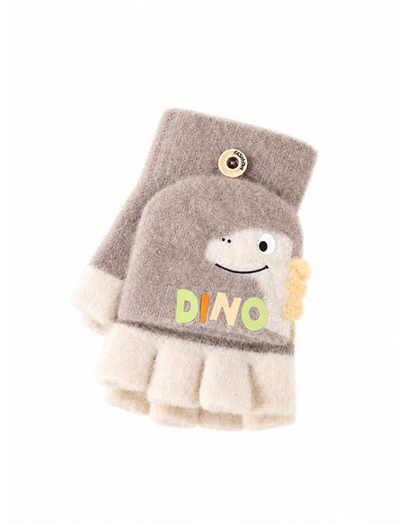 Guantes infantiles mitones con solapa dinosaurio