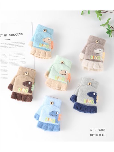 Guantes infantiles mitones con solapa dinosaurio 2