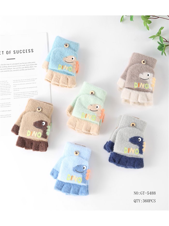 Guantes infantiles mitones con solapa dinosaurio