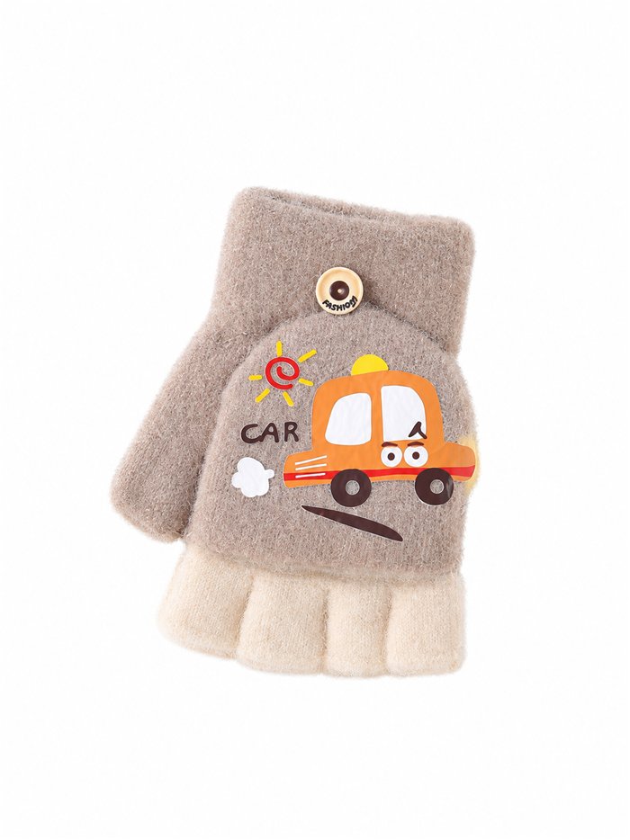 Guantes infantiles mitones con solapa coche