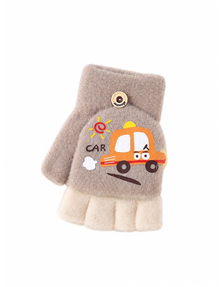 Guantes infantiles mitones con solapa coche