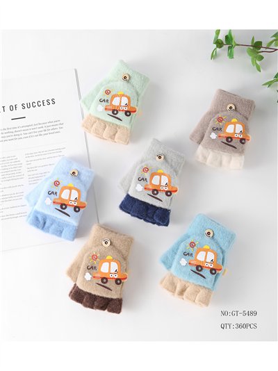 Guantes infantiles mitones con solapa coche 2