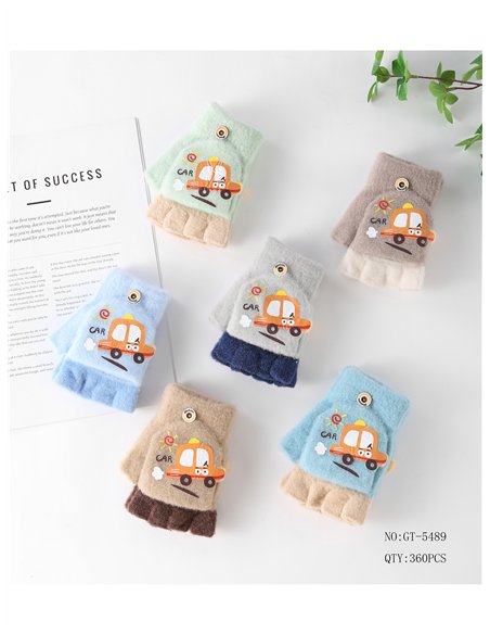 Guantes infantiles mitones con solapa coche