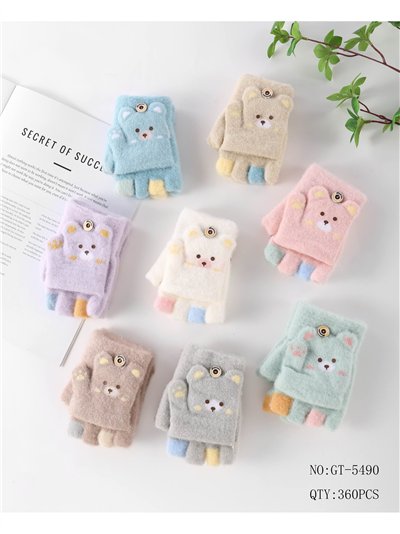Guantes infantiles mitones con solapa osito 2