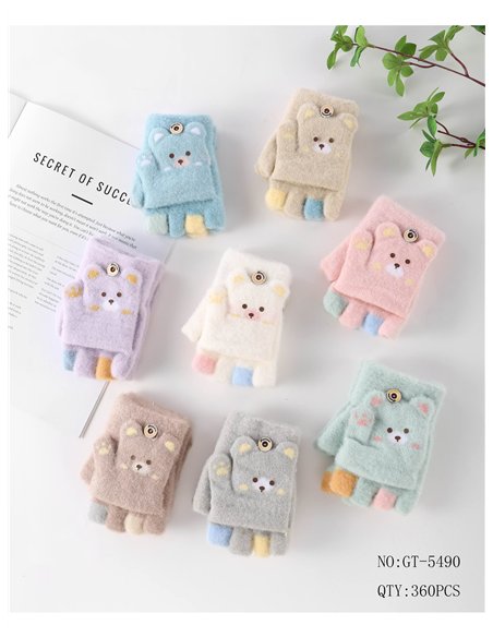 Guantes infantiles mitones con solapa osito