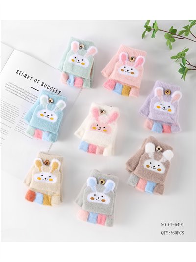 Guantes infantiles mitones con solapa conejo 2