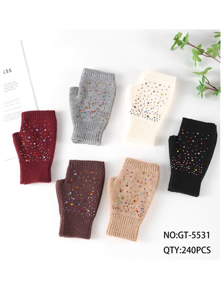 Mitones de punto con strass multicolor