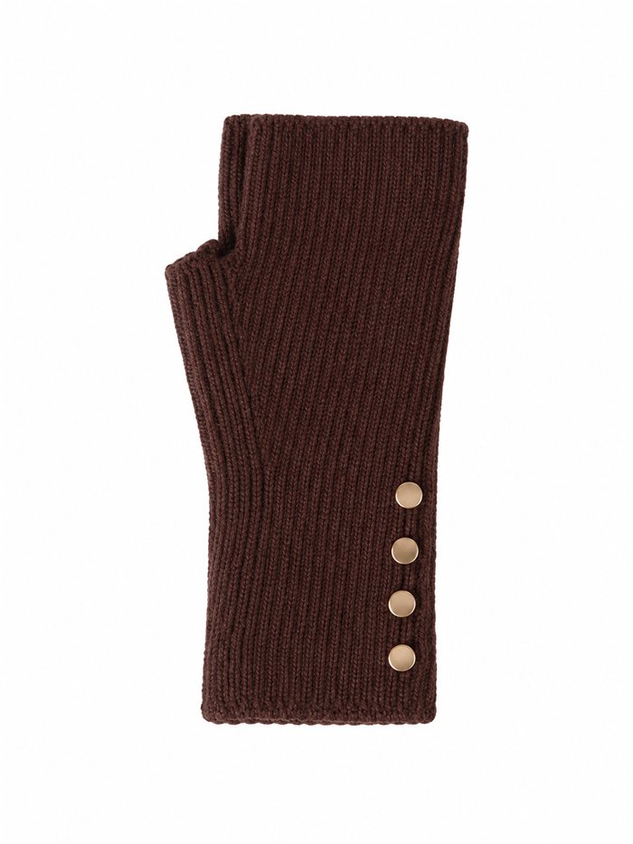 Knit fingerless gloves with gold-tone buttons