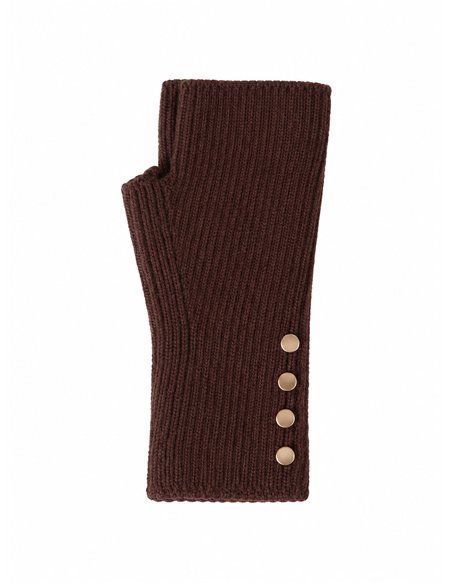Knit fingerless gloves with gold-tone buttons