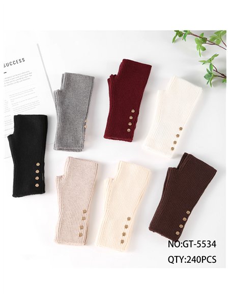 Knit fingerless gloves with gold-tone buttons