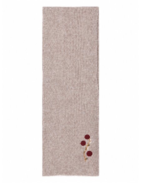 Cachecol de tricô com flores bordadas, toque de cashmere