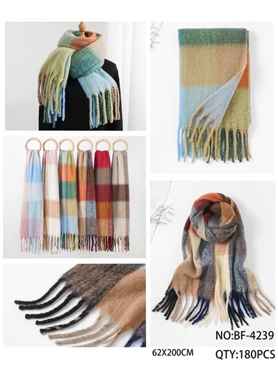 Lenço maxi xadrez multicolorido com franjas 2