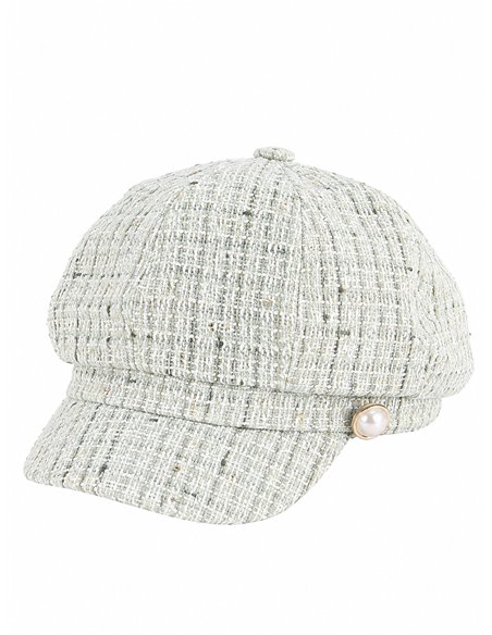 Gorra marinera tweed con lentejuelas y perla