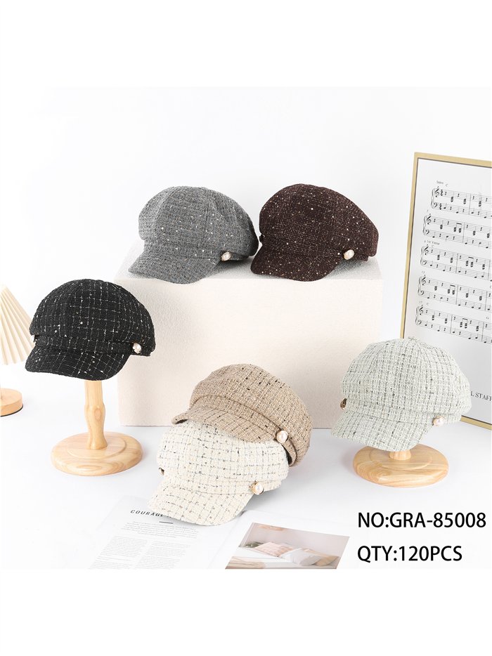 Gorra marinera tweed con lentejuelas y perla
