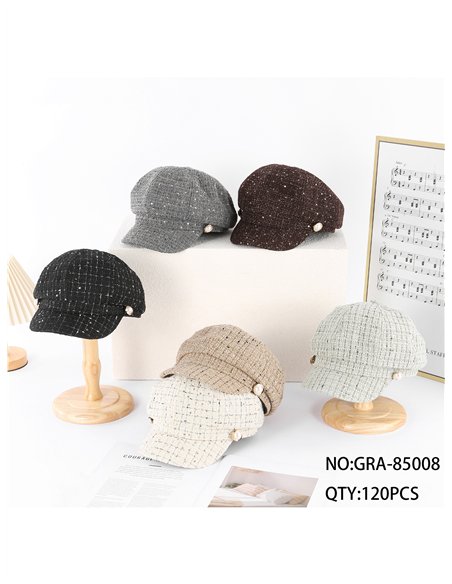 Gorra marinera tweed con lentejuelas y perla