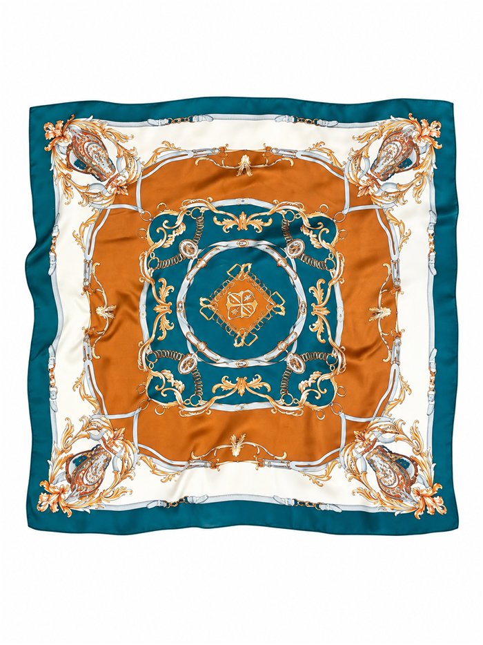 Pañuelo cuadrado satinado estampado ecuestre