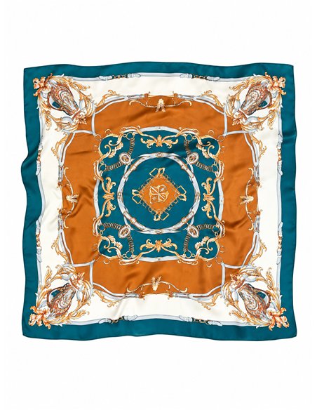 Pañuelo cuadrado satinado estampado ecuestre