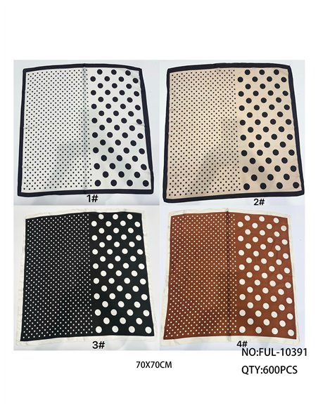 Lenço quadrado bicolor com estampa de bolinhas