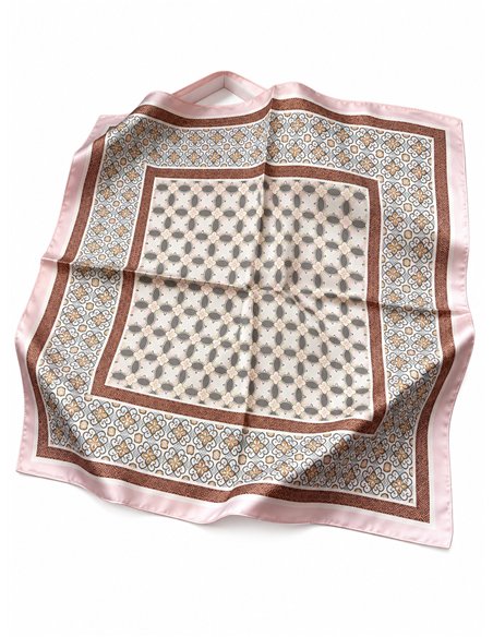 Pañuelo cuadrado satinado estampado geométrico ornamental