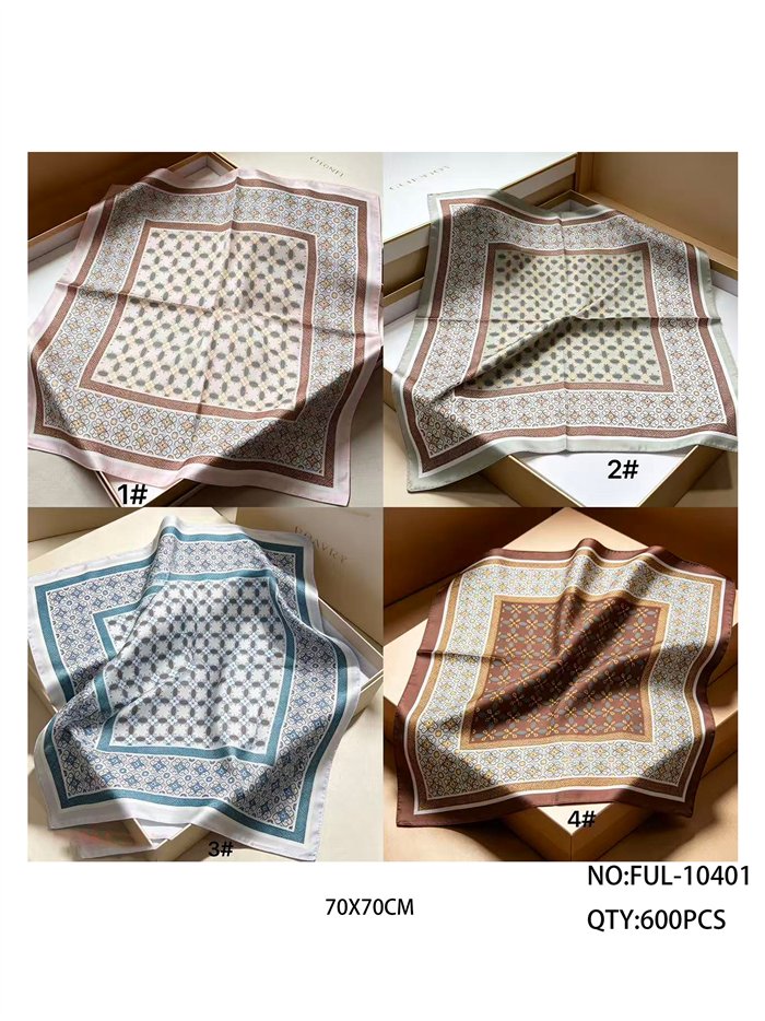 Pañuelo cuadrado satinado estampado geométrico ornamental