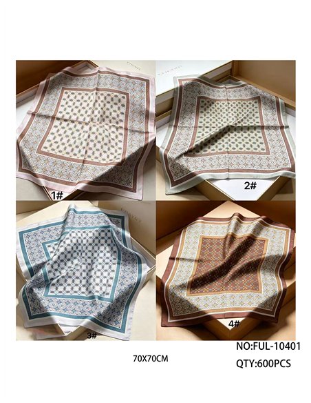 Pañuelo cuadrado satinado estampado geométrico ornamental