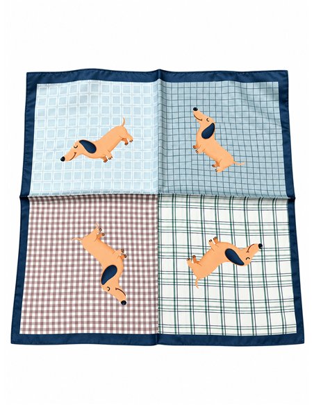 Pañuelo cuadrado satinado estampado perros y cuadros