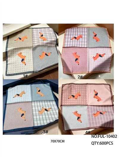 Pañuelo cuadrado satinado estampado perros y cuadros 2