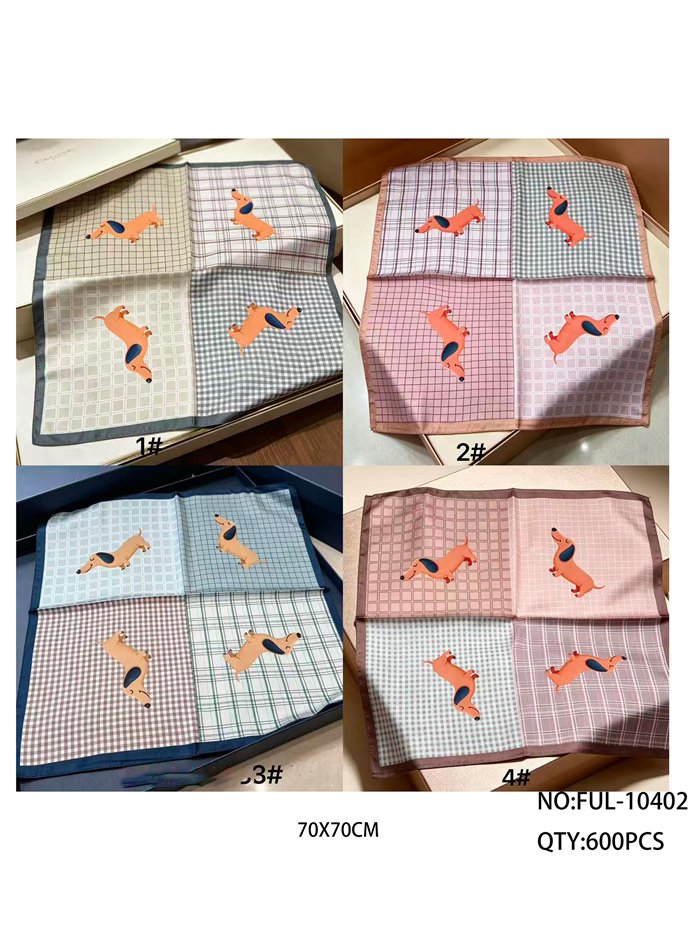 Pañuelo cuadrado satinado estampado perros y cuadros