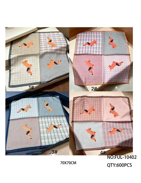 Pañuelo cuadrado satinado estampado perros y cuadros