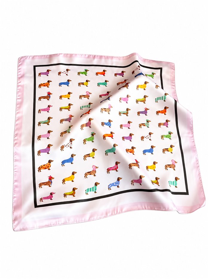 Foulard quadrato in raso con stampa di cani multicolore