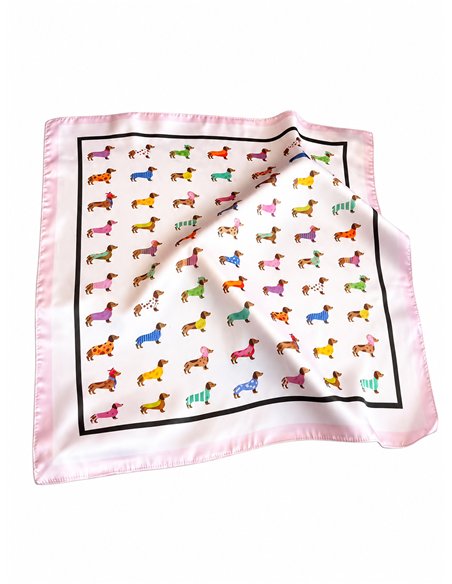 Foulard quadrato in raso con stampa di cani multicolore
