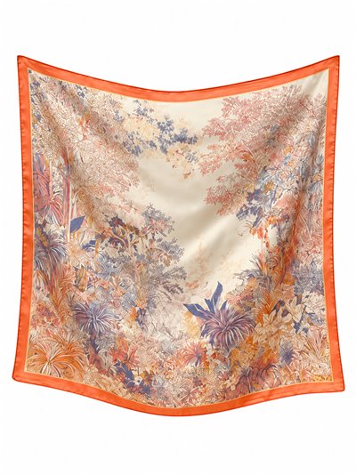 Pañuelo cuadrado satinado estampado paisaje botánico