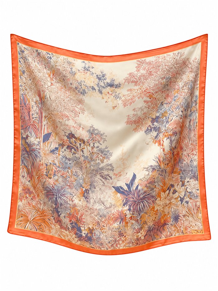 Pañuelo cuadrado satinado estampado paisaje botánico
