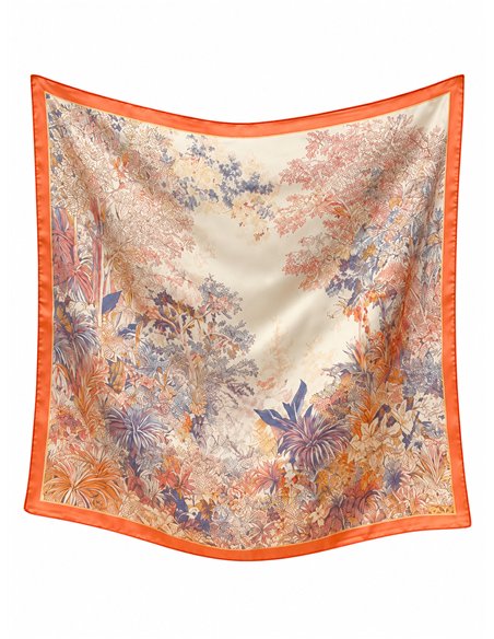Pañuelo cuadrado satinado estampado paisaje botánico