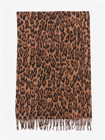 Lenço com estampa de leopardo e franjas